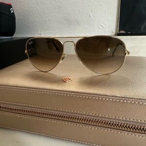 Ray-Ban Gold Frame Aviator Sunglasses with Brown Lenses